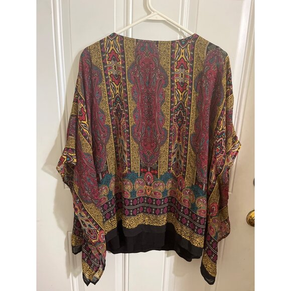 EST. 1946 burgundy black paisley batwing sleeved top size XL - Picture 2 of 6